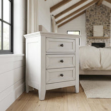 Rustic White Nightstand in Wood with 3 Drawers and Transitional Style