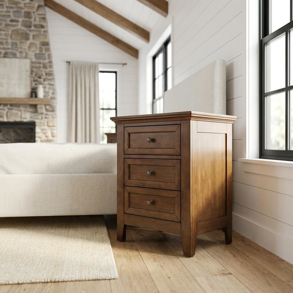 Transitional Wood Nightstand in Finish with 3 Drawers