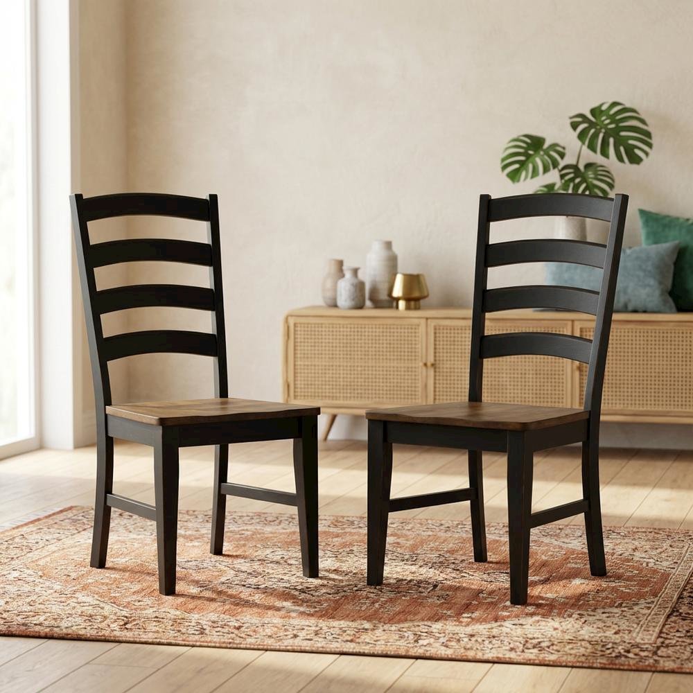 Two-Tone Dining Chairs Set of 2 with Distressed Finish and Solid Rubberwood