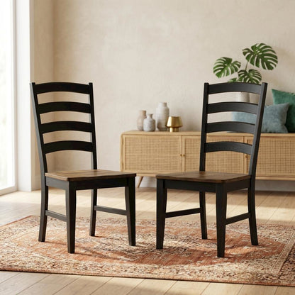 Two-Tone Dining Chairs Set of 2 with Distressed Finish and Solid Rubberwood