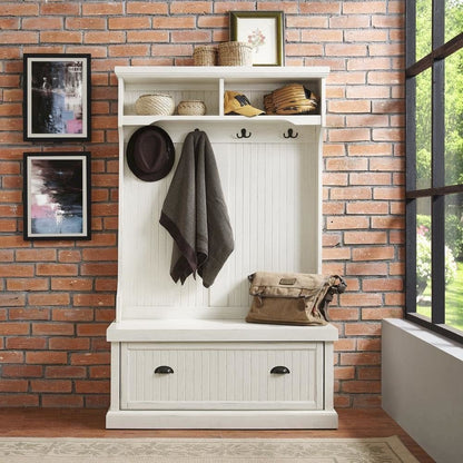 Distressed White Hall Tree with Anti-Tip Hardware and Sturdy Construction