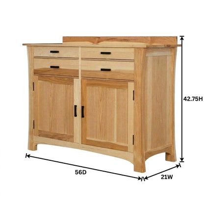 Natural Finish Sideboard with Distressed Look and Dark Brass Hardware