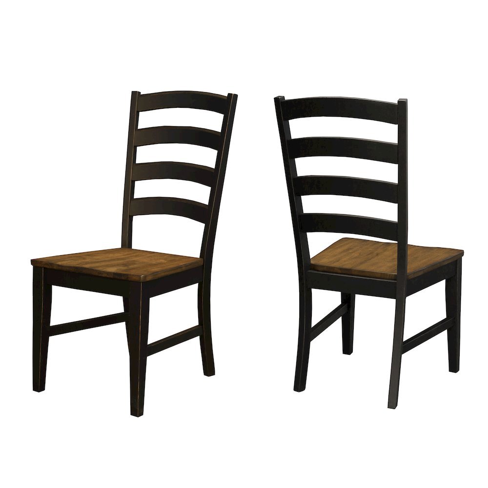Two-Tone Dining Chairs Set of 2 with Distressed Finish and Solid Rubberwood