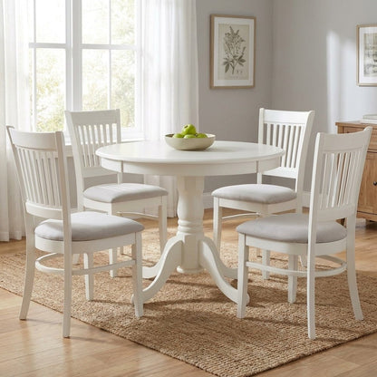 White Solid Wood 5 Pc Breakfast Nook Table Set, Chairs for Kitchen