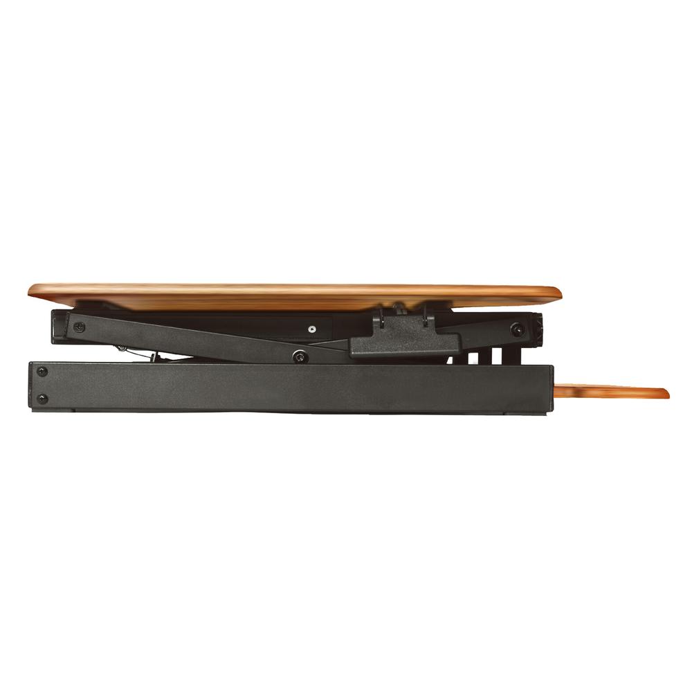 Rocelco 46" Height Adjustable Corner Standing Desk Converter with Anti Fatigue Mat BUNDLE - Quick Sit Stand Up Dual Monitor Riser - Computer Workstation - Teak Wood Grain (R CADRT-46-MAFM)