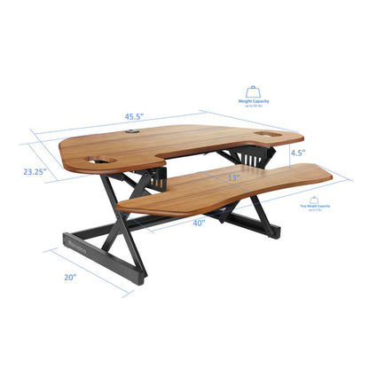 Rocelco 46" Height Adjustable Corner Standing Desk Converter with Anti Fatigue Mat BUNDLE - Quick Sit Stand Up Dual Monitor Riser - Computer Workstation - Teak Wood Grain (R CADRT-46-MAFM)