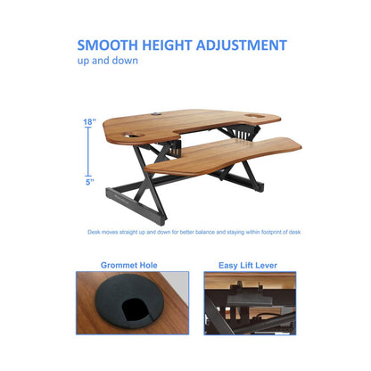Rocelco 46" Height Adjustable Corner Standing Desk Converter with Dual Monitor Arm BUNDLE - Quick Sit Stand Up Computer Workstation Riser - Extra Large Keyboard Tray - Teak Wood Grain (R CADRG-46-DM2)