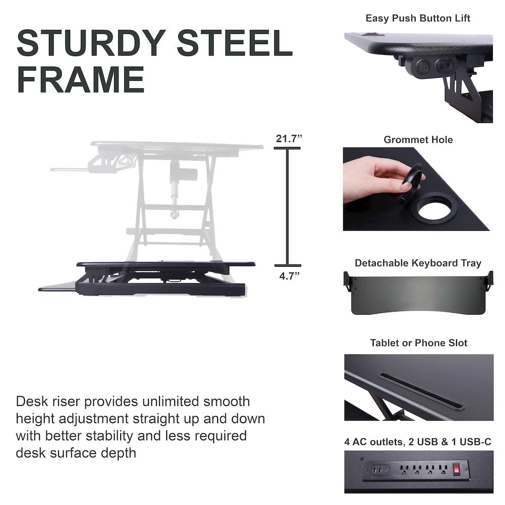46" Electric Standing Desk Converter with AC Outlet USB Charger