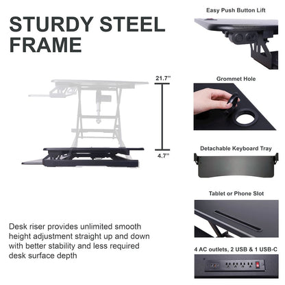 46" Electric Standing Desk Converter with AC Outlet USB Charger