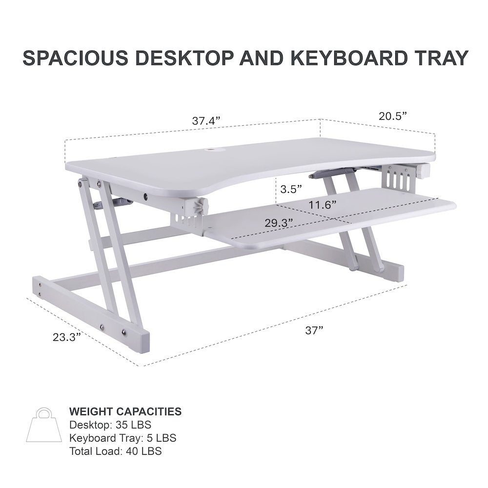 37.5" Height Adjustable Standing Desk Converter with Dual Monitor Mount and Anti-Fatigue Mat