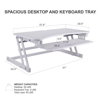 37.5" Height Adjustable Standing Desk Converter with Dual Monitor Mount and Anti-Fatigue Mat