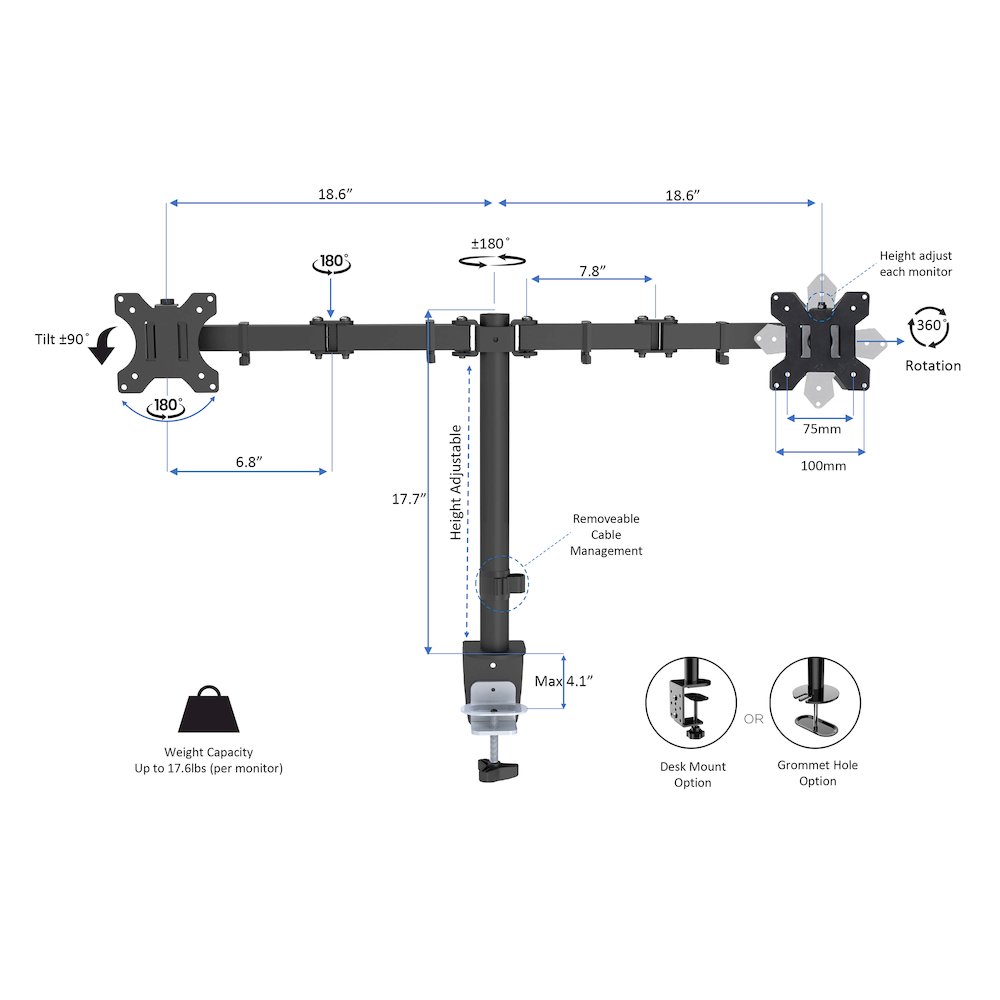 37.5" Height Adjustable Standing Desk Converter with Dual Monitor Mount and Anti-Fatigue Mat