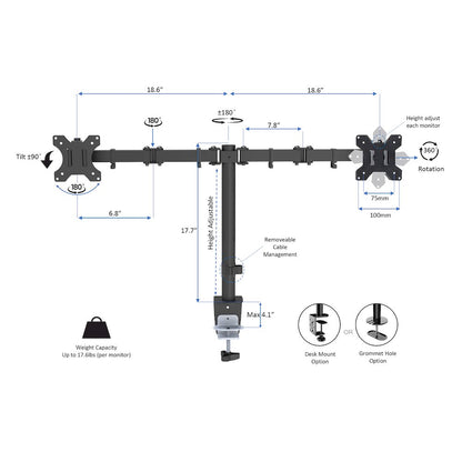 37.5" Height Adjustable Standing Desk Converter with Dual Monitor Mount and Anti-Fatigue Mat