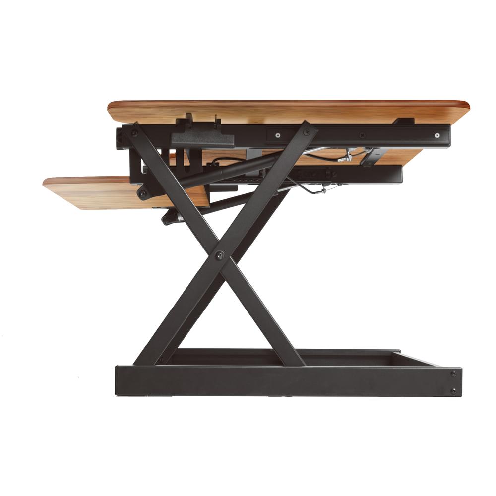 Rocelco 46" Height Adjustable Corner Standing Desk Converter with Anti Fatigue Mat BUNDLE - Quick Sit Stand Up Dual Monitor Riser - Computer Workstation - Teak Wood Grain (R CADRT-46-MAFM)