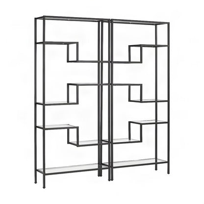 Steel Etagere Set with Tempered Glass Shelves, Matte Black, Set of 2