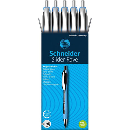 Schneider Slider Rave XB Ballpoint Pen - Extra Broad Pen Point - 1.4 mm Pen Point Size - Retractable - Black - Black Rubberized, Light Blue Barrel - Stainless Steel Tip - 5 / Pack