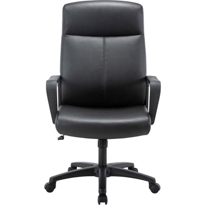 Lorell High-Back Bonded Leather Chair - Black Bonded Leather Seat - Black Bonded Leather Back - High Back - Armrest - 1 Each