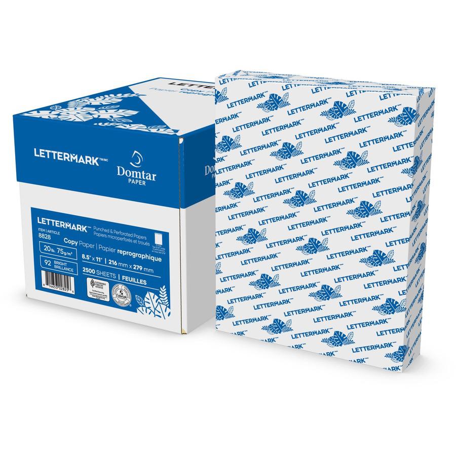 Lettermark Punched & Perforated Papers with Perforations 3-1/2" from the Bottom - White - 92 Brightness - Letter - 8 1/2" x 11" - 20 lb Basis Weight - 75 g/m² Grammage - Smooth - 2500 / Carton -