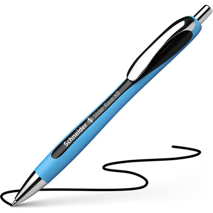 Schneider Slider Rave XB Ballpoint Pen - Extra Broad Pen Point - 1.4 mm Pen Point Size - Retractable - Black - Black Rubberized, Light Blue Barrel - Stainless Steel Tip - 5 / Pack