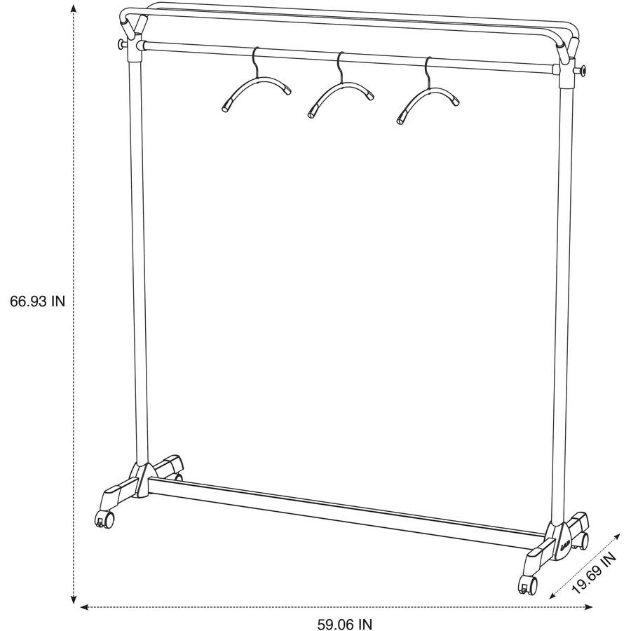 Alba Upper Shelf Double-sided Garment Rack - 50 x Coat - 66.9" Height x 19.7" Width59.1" Length%Floor - Caster, Sturdy - Silver - Steel, Plastic - 1 Each