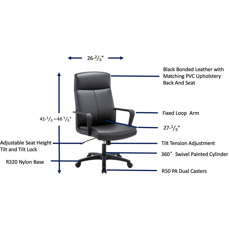 Lorell High-Back Bonded Leather Chair - Black Bonded Leather Seat - Black Bonded Leather Back - High Back - Armrest - 1 Each