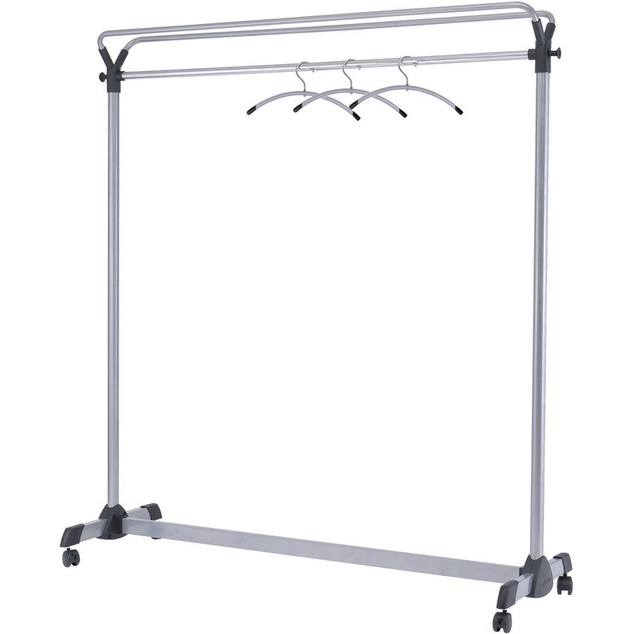 Alba Upper Shelf Double-sided Garment Rack - 50 x Coat - 66.9" Height x 19.7" Width59.1" Length%Floor - Caster, Sturdy - Silver - Steel, Plastic - 1 Each