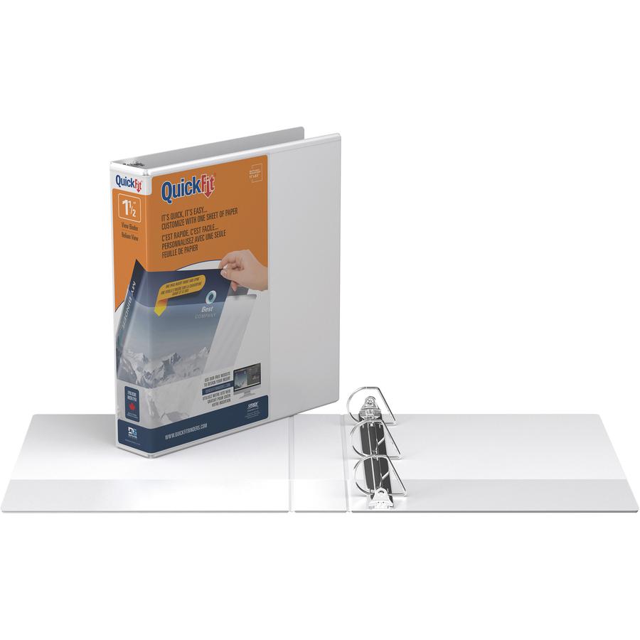QuickFit D-Ring View Binders - 1 1/2" Binder Capacity - Letter - 8 1/2" x 11" Sheet Size - 350 Sheet Capacity - 1.50" Ring - D-Ring Fastener(s) - 2 Internal Pocket(s) - Vinyl - White - Recycled - Prin
