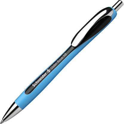 Schneider Slider Rave XB Ballpoint Pen - Extra Broad Pen Point - 1.4 mm Pen Point Size - Retractable - Black - Black Rubberized, Light Blue Barrel - Stainless Steel Tip - 5 / Pack