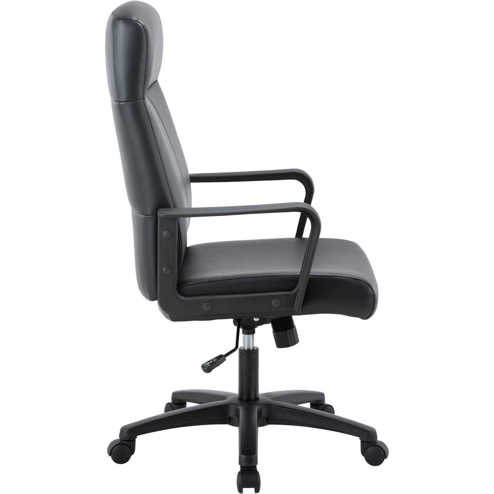Lorell High-Back Bonded Leather Chair - Black Bonded Leather Seat - Black Bonded Leather Back - High Back - Armrest - 1 Each