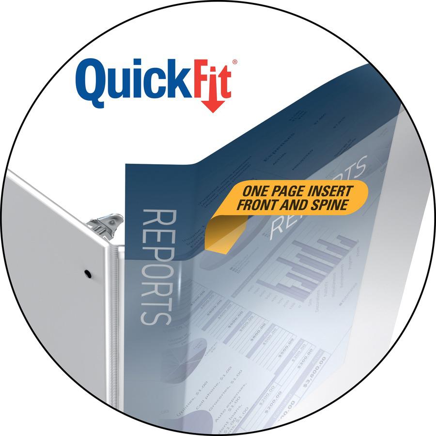 QuickFit D-Ring View Binders - 1 1/2" Binder Capacity - Letter - 8 1/2" x 11" Sheet Size - 350 Sheet Capacity - 1.50" Ring - D-Ring Fastener(s) - 2 Internal Pocket(s) - Vinyl - White - Recycled - Prin