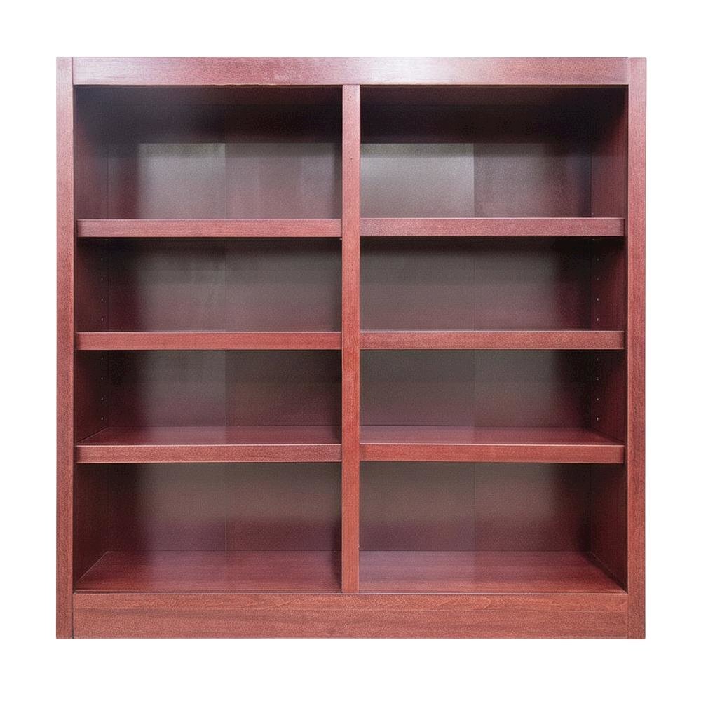 Cherry Finish Double Wide Bookcase with 8 Shelves and Adjustable Storage