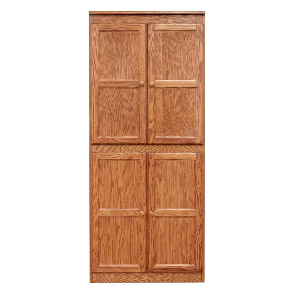 Dry Oak 5-Shelf Storage Cabinet, 30x72 Inch, Solid Wood, Self-Closing