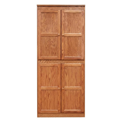 Dry Oak 5-Shelf Storage Cabinet, 30x72 Inch, Solid Wood, Self-Closing
