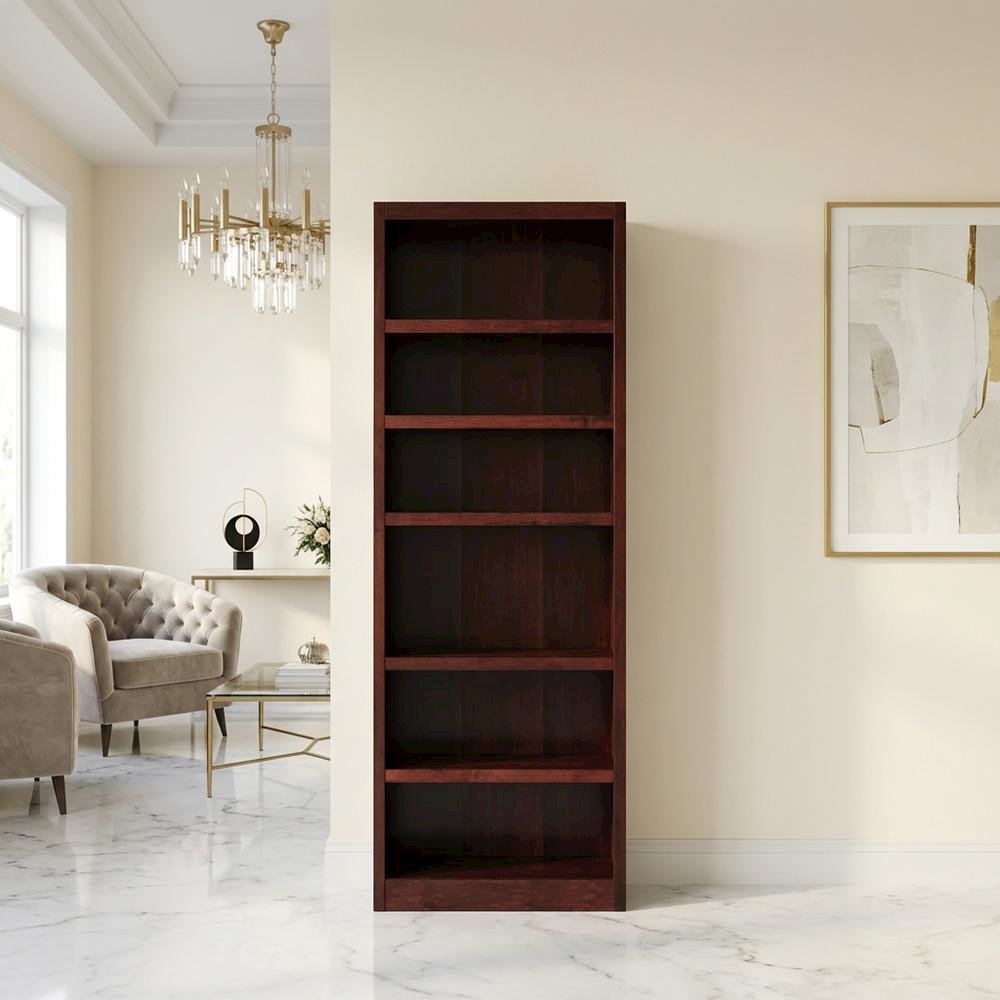 Cherry Finish Single Wide Bookcase with 6 Adjustable Shelves