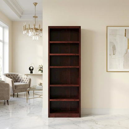 Cherry Finish Single Wide Bookcase with 6 Adjustable Shelves