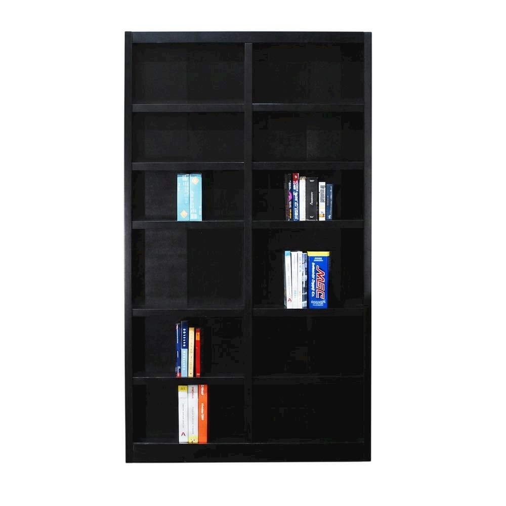 Espresso Double Wide Bookcase with 12 Shelves and Adjustable Storage