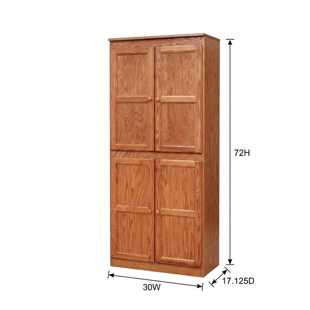 Dry Oak 5-Shelf Storage Cabinet, 30x72 Inch, Solid Wood, Self-Closing