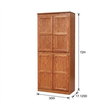 Dry Oak 5-Shelf Storage Cabinet, 30x72 Inch, Solid Wood, Self-Closing