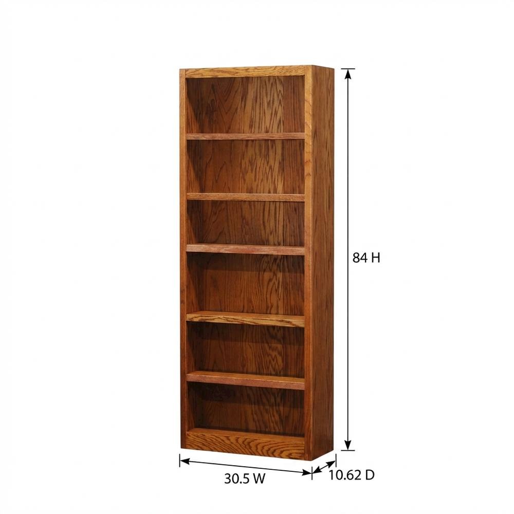 Dry Oak Finish Single Wide Bookcase with 6 Shelves and Sturdy Construction