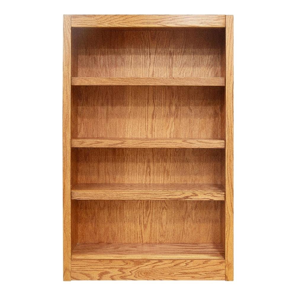 Wide Bookcase with 4 Shelves in Rustic Oak Finish for Organized Storage