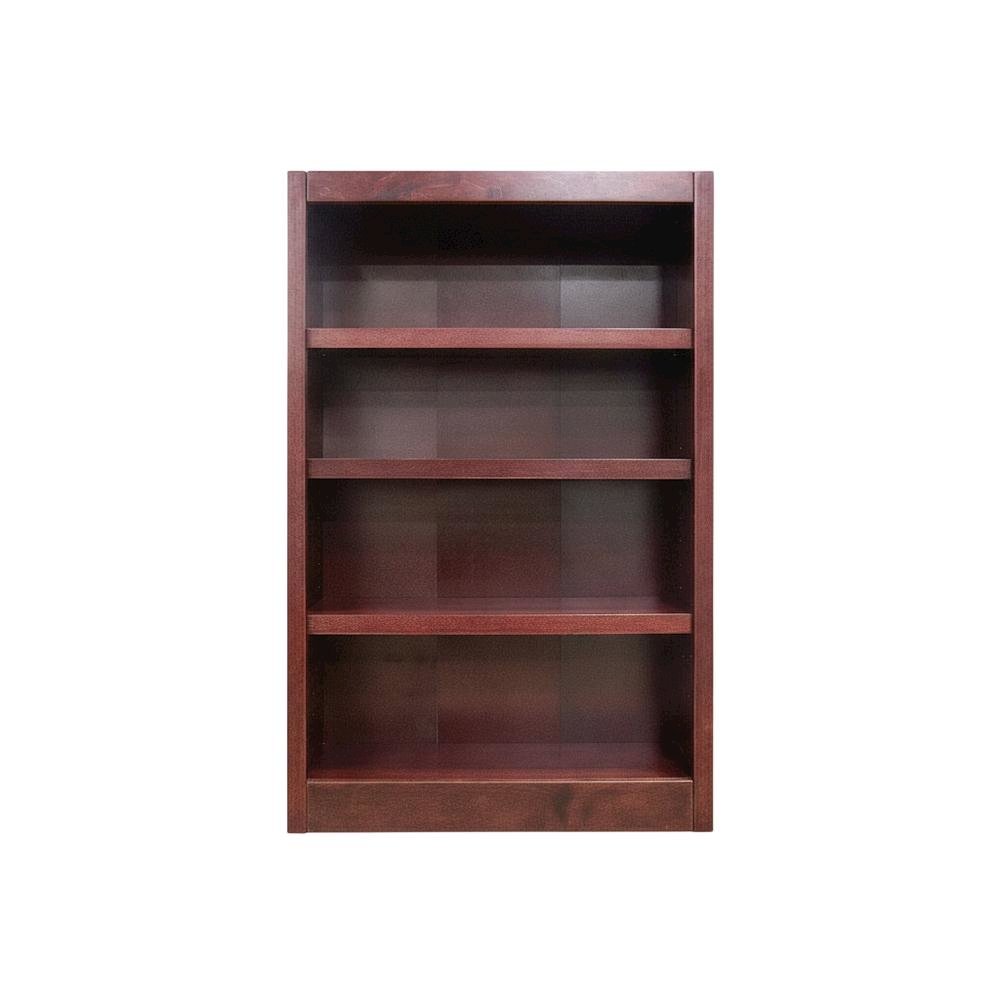 Cherry finish single wide bookcase, 4 adjustable, fixed shelves, sturdy design