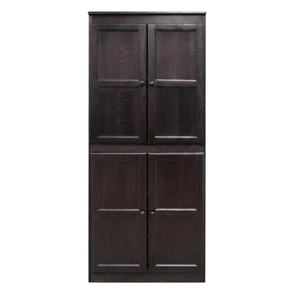 Espresso 5-Shelf Storage Cabinet, 30x72 Inch, Solid Wood, Self-Closing