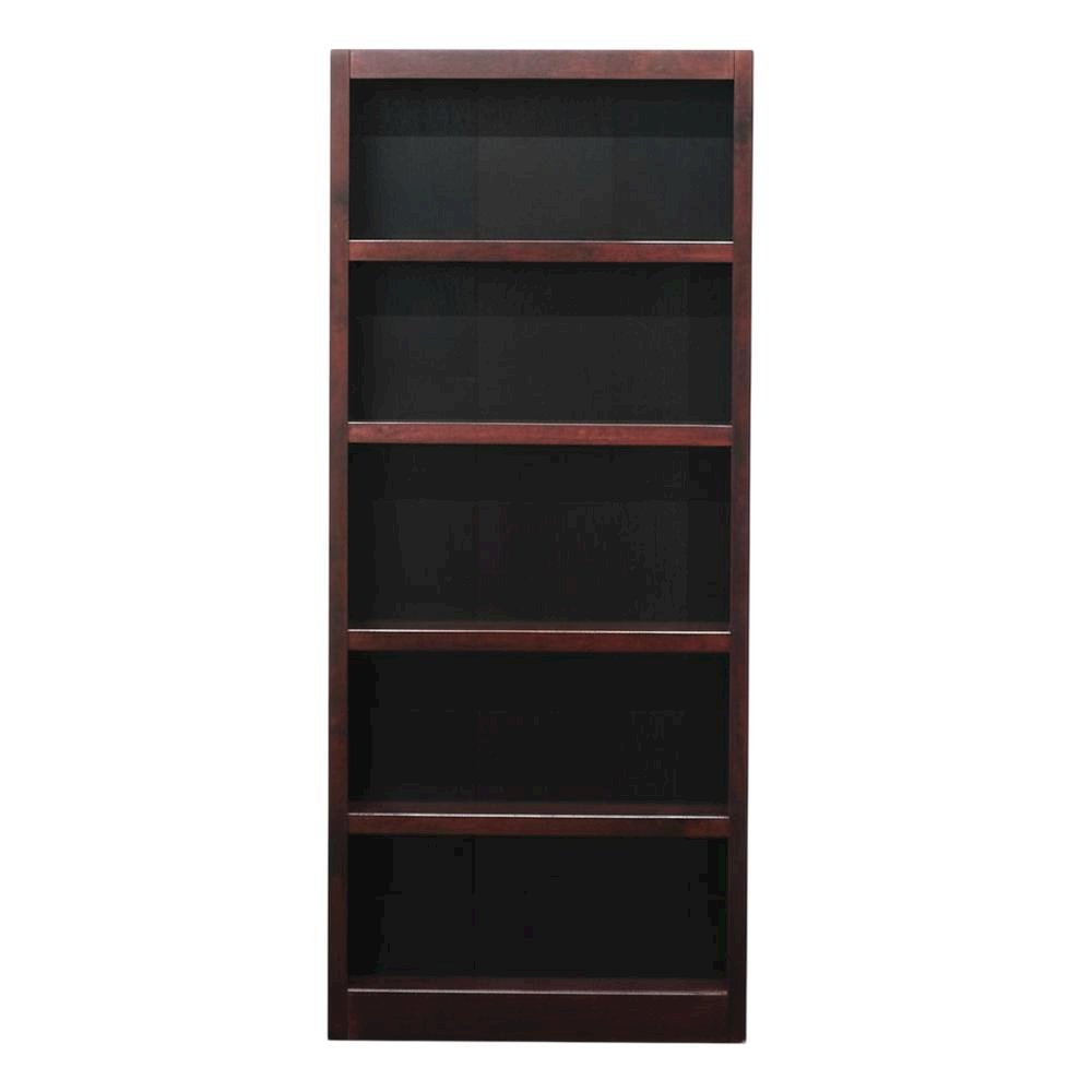 Cherry Finish Single Wide Bookcase with 5 Shelves and Adjustable Storage