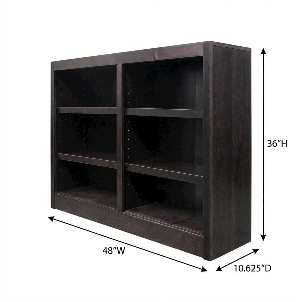 Espresso Finish Double Wide Bookcase with 6 Shelves and Adjustable Storage