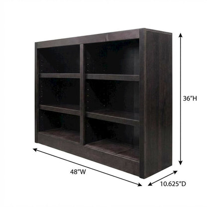 Espresso Finish Double Wide Bookcase with 6 Shelves and Adjustable Storage