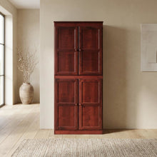 Cherry 5-Shelf Storage Cabinet, 30x72 Inch, Solid Wood, Self-Closing