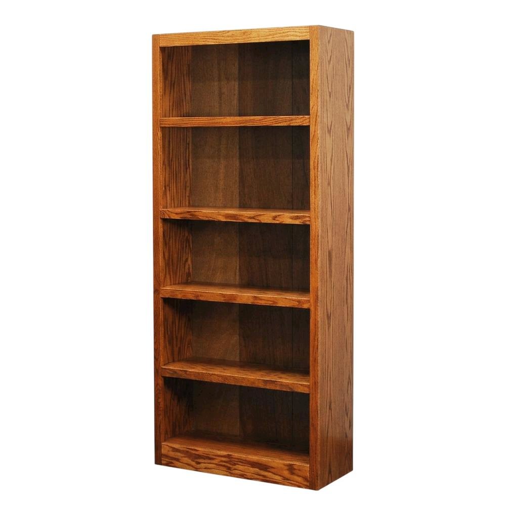 Single Wide Bookcase with 5 Shelves in Dry Oak Finish for Spacious Storage