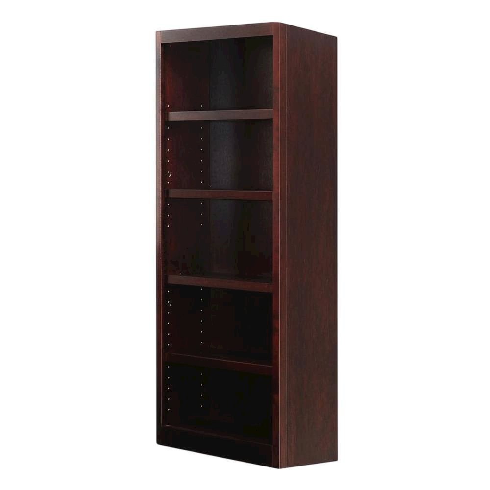 Cherry Finish Single Wide Bookcase with 5 Shelves and Adjustable Storage