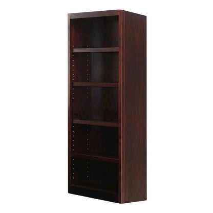 Cherry Finish Single Wide Bookcase with 5 Shelves and Adjustable Storage