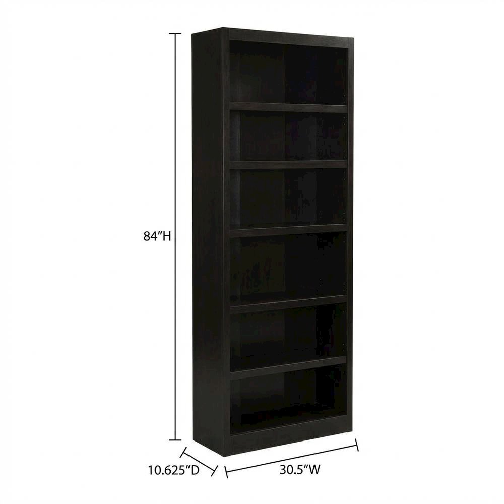 Espresso Wide Bookcase with 6 Shelves and Adjustable Storage Spaces